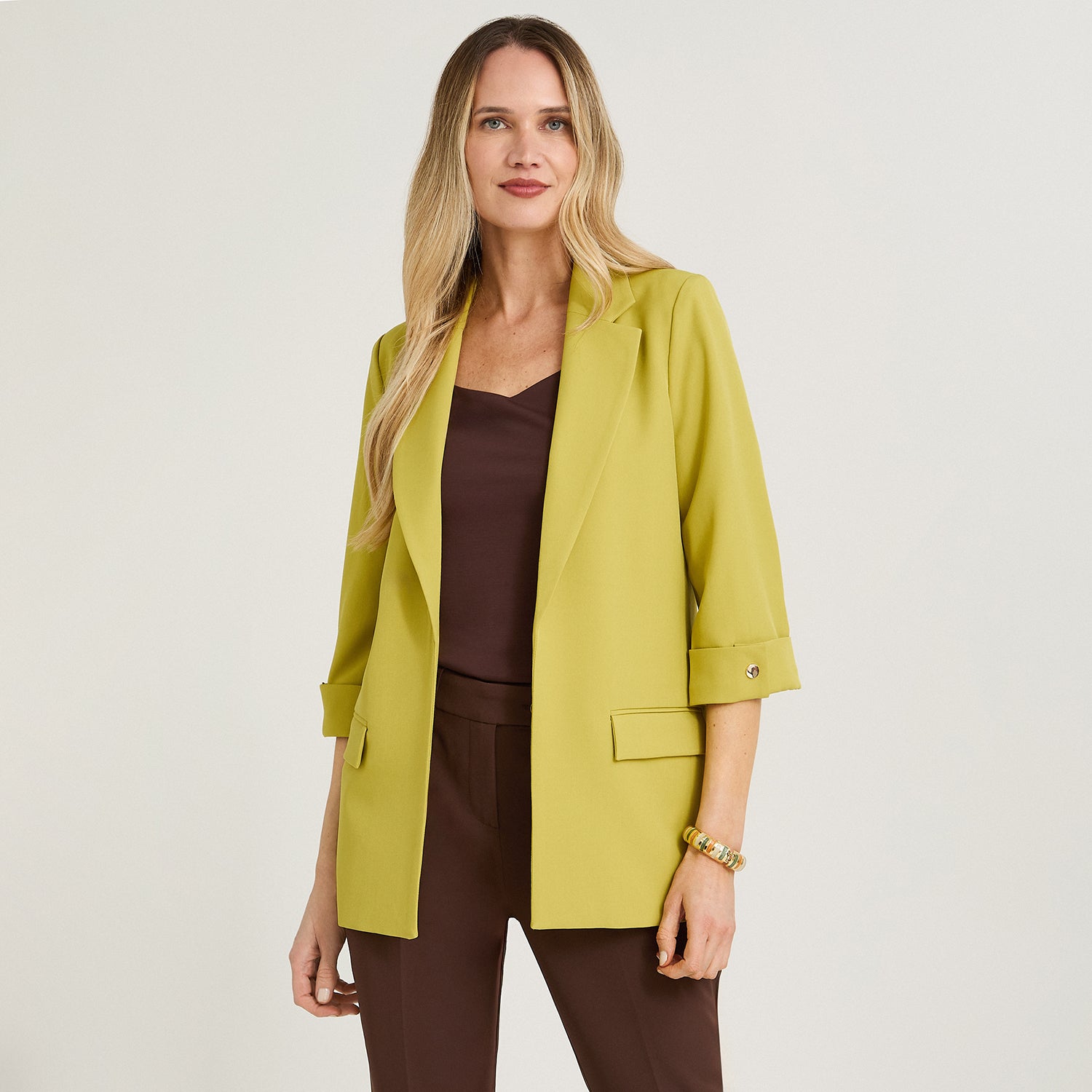 Blazer Manga 3/4 Bolsillos con Solapa Verde